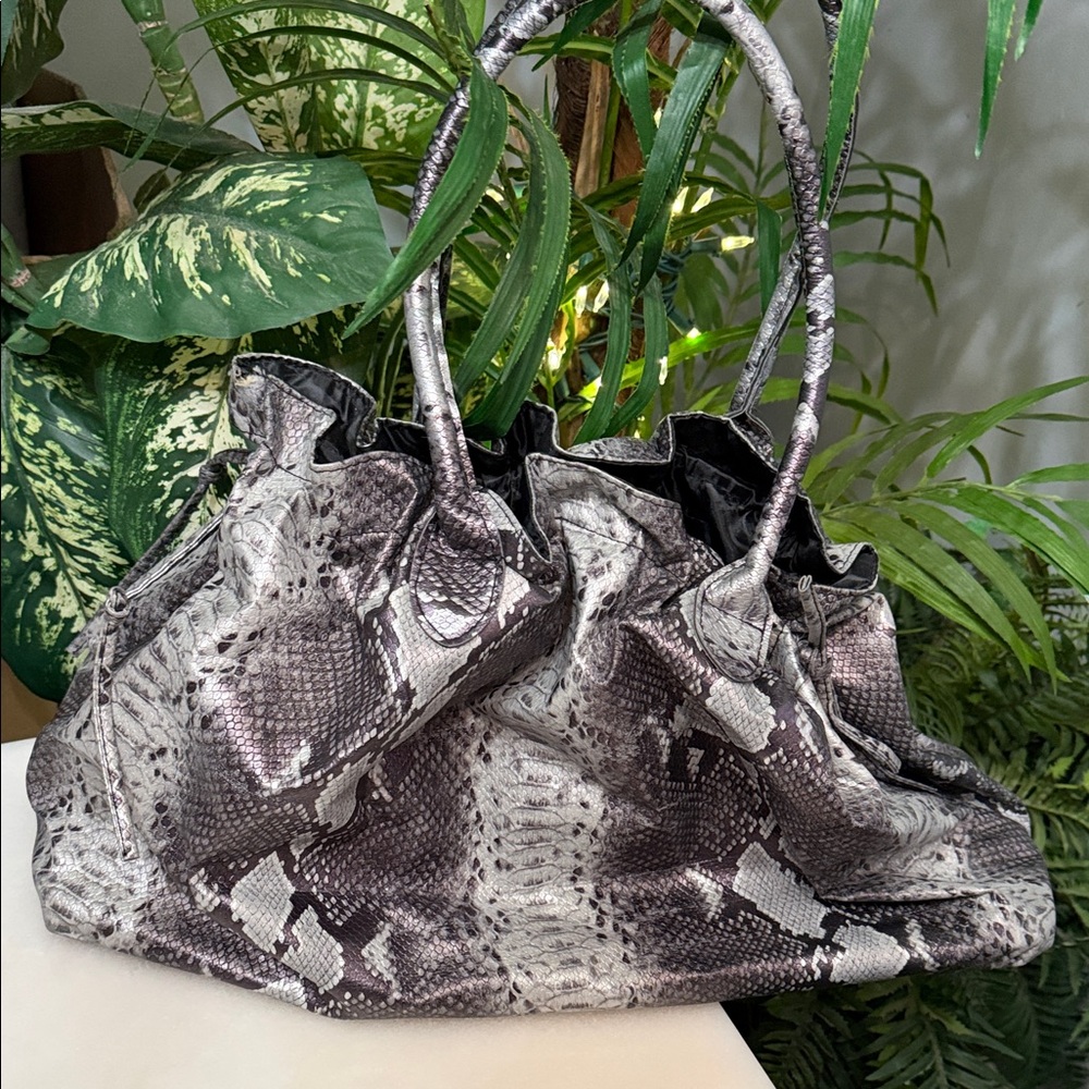 DSW Black and Gray Snake Print Tote